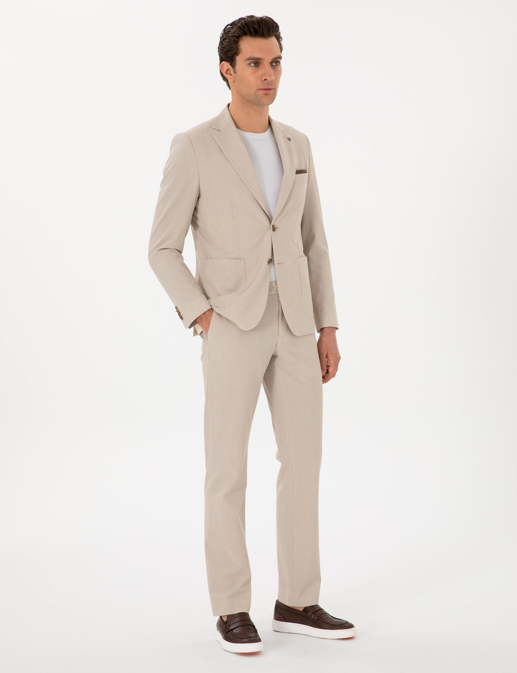 Bej Slim Fit Tak_m Elbise - Cacharel фото 4