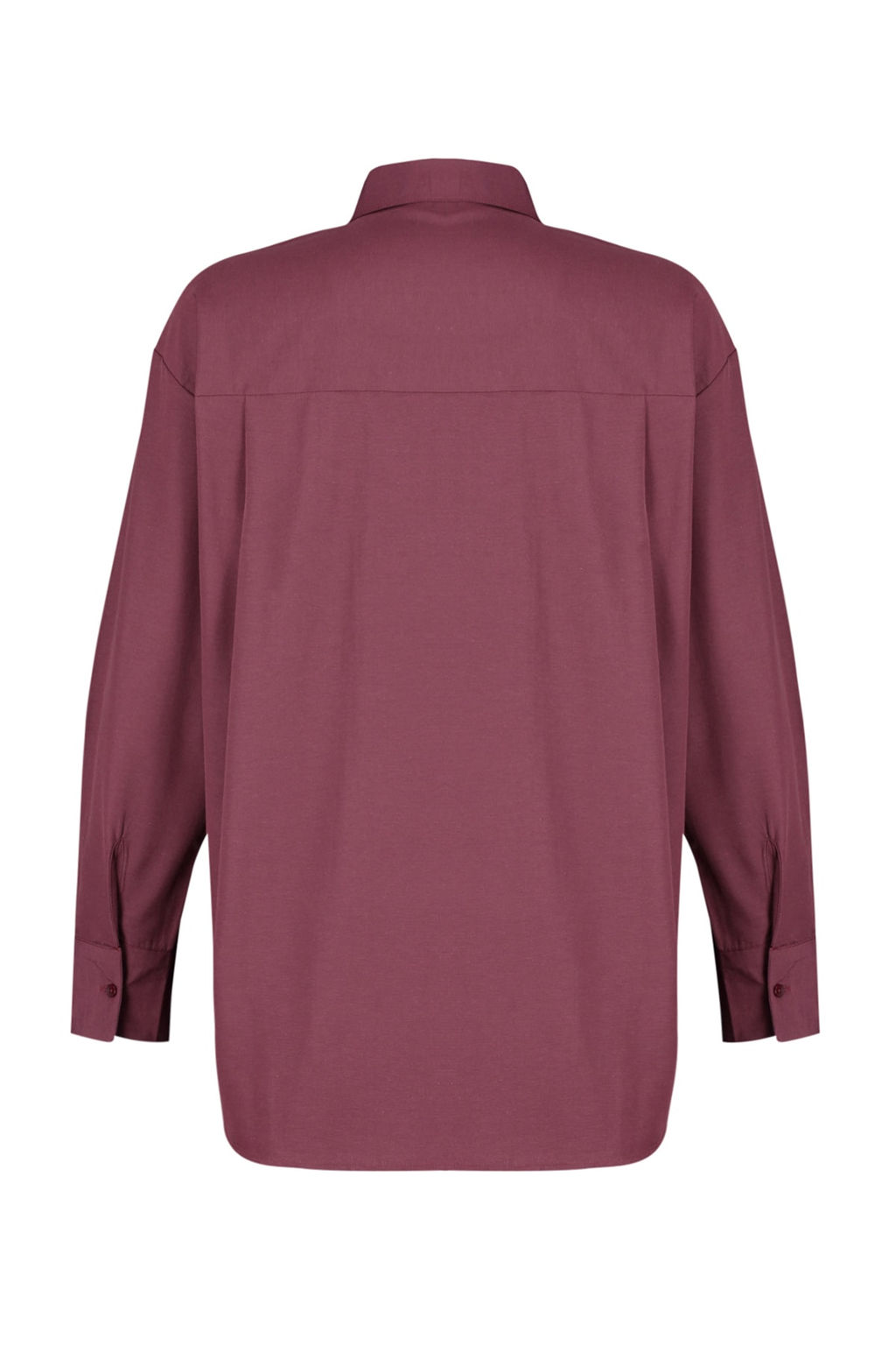 Koyu Bordo Tek Cepli Boyfriend/Genis Kal?p Pamuklu Dokuma Gomlek TWOAW20GO0115