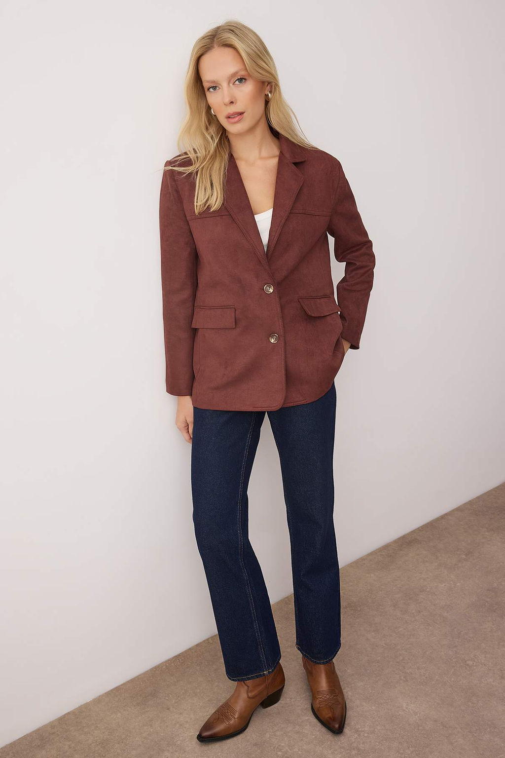 Kahverengi*001 Rahat Kal?p Dokuma Suet Blazer Ceket TWOAW26BC00001