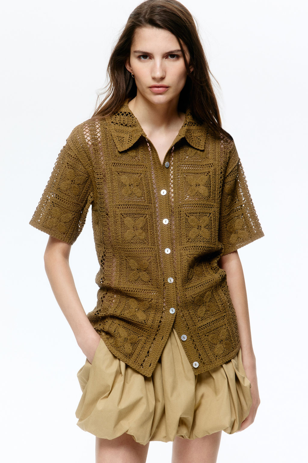 Camisa efecto crochet en mezcla de seda - H&m фото 2