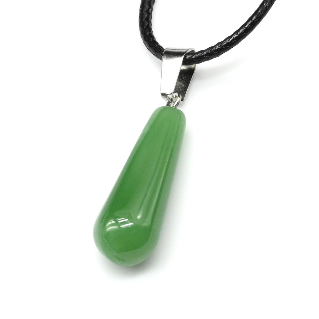 Кулон на шнурке Капля 10*25мм из нефрита имитация, 45см - Радуга камня фото 2