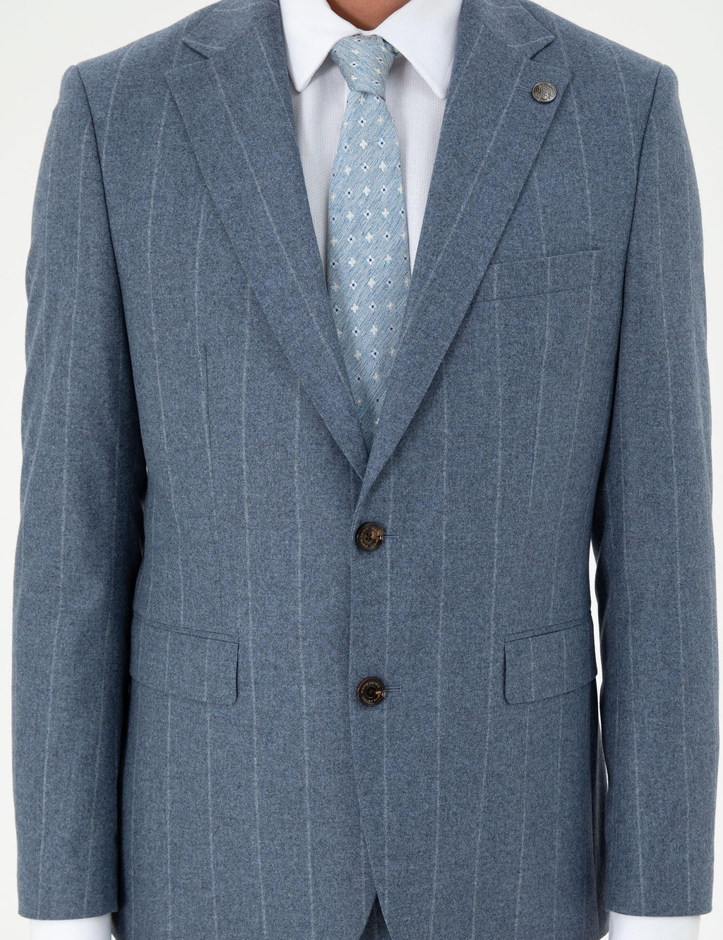 Koyu Mavi Slim Fit _izgili Y_n Ka_mir Kar___ml_ Tak_m Elbise