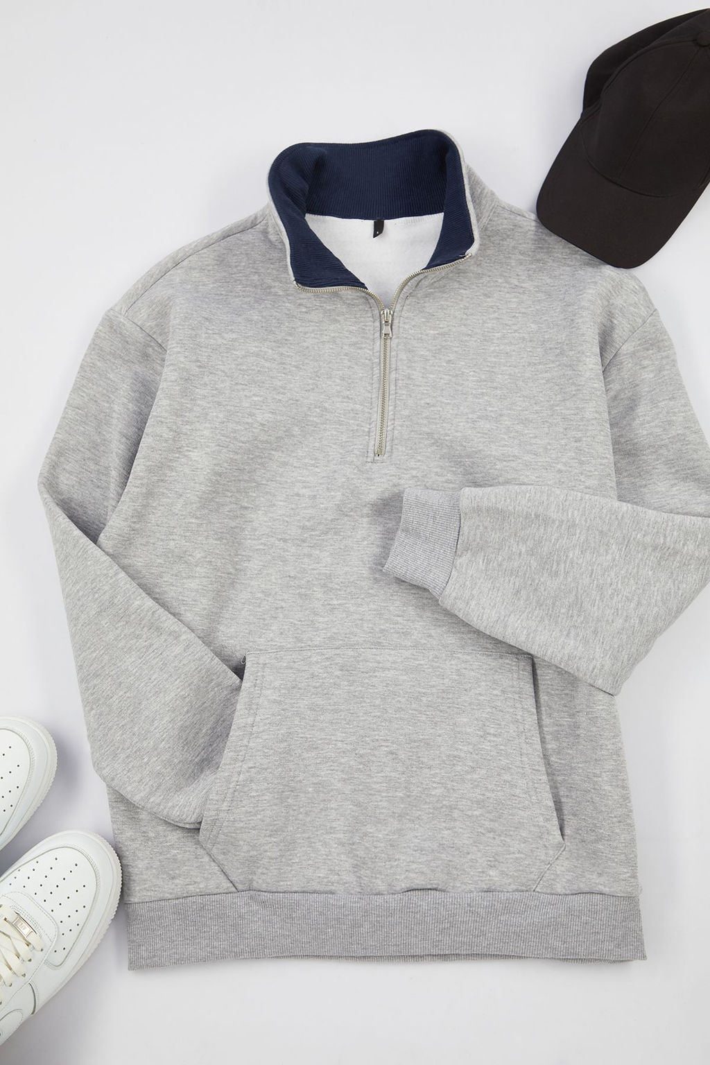 TRENDYOL MAN Lacivert Oversize/Genis Kesim Dik Yaka Fermuarl? Ici Polarl?/S?cak Tutan Sweatshirt TMNAW25SW00081 - Trendyolmilla фото 2