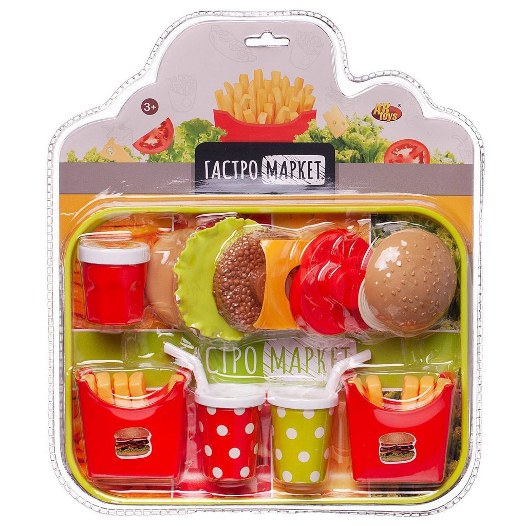 Игровой набор Abtoys Гастромаркет Набор продуктов (бутерброд,, 2 картошки, 2 напитка) на подносе  фото 2