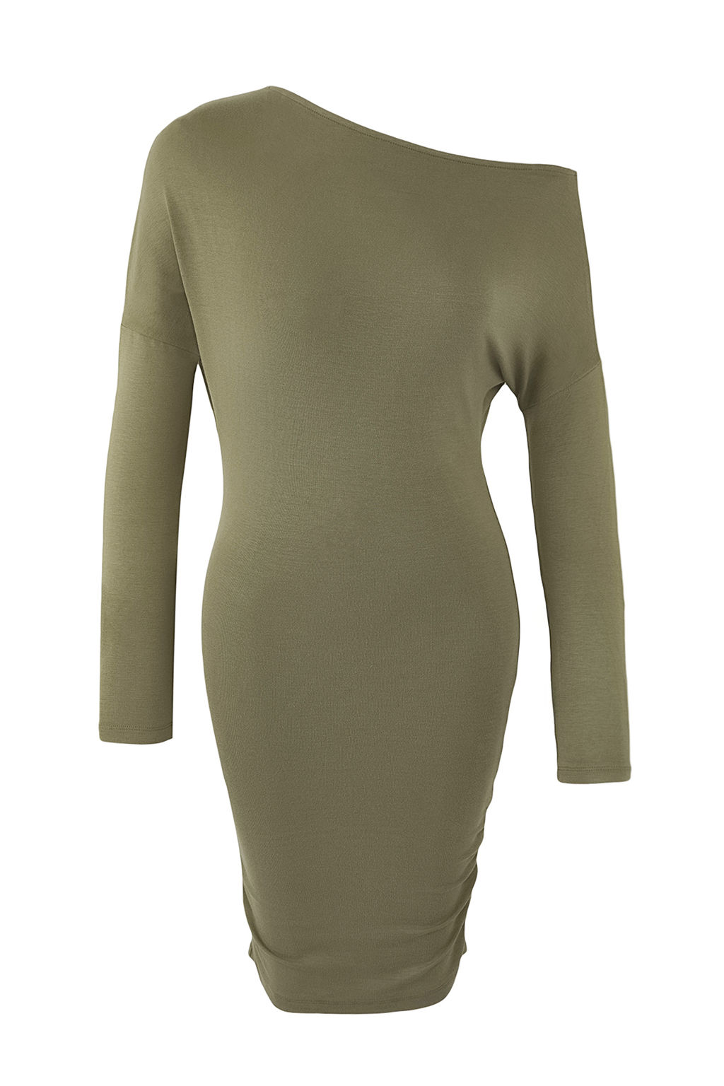 Teen Haki Asimetrik Yaka Bodycone/Vucuda Oturan Mini Orme Elbise TWOAW25EL00595