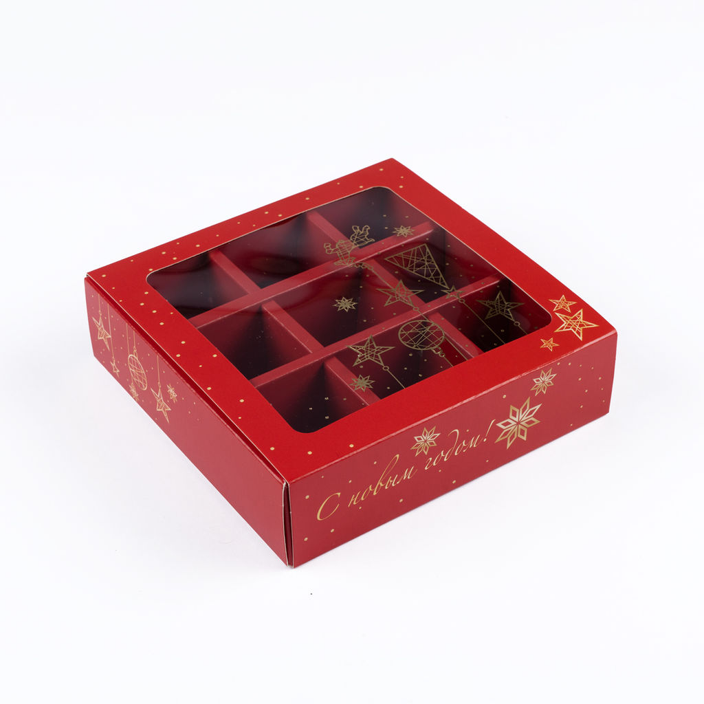 "S-CHIEF" CBC-002 Коробка для конфет с разделителями 13.8 x 13.8 x 3.8 см Золотая гирлянда Золотая гирлянда