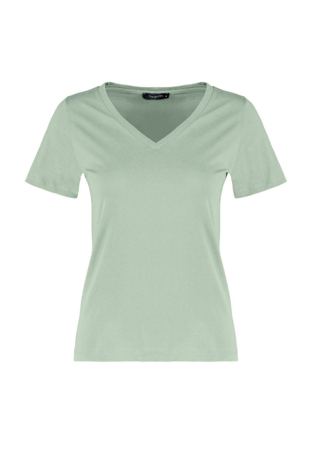 Pembe-Mint %100 Pamuk 2li Paket Basic V Yaka Orme T-Shirt TWOSS23TS00002