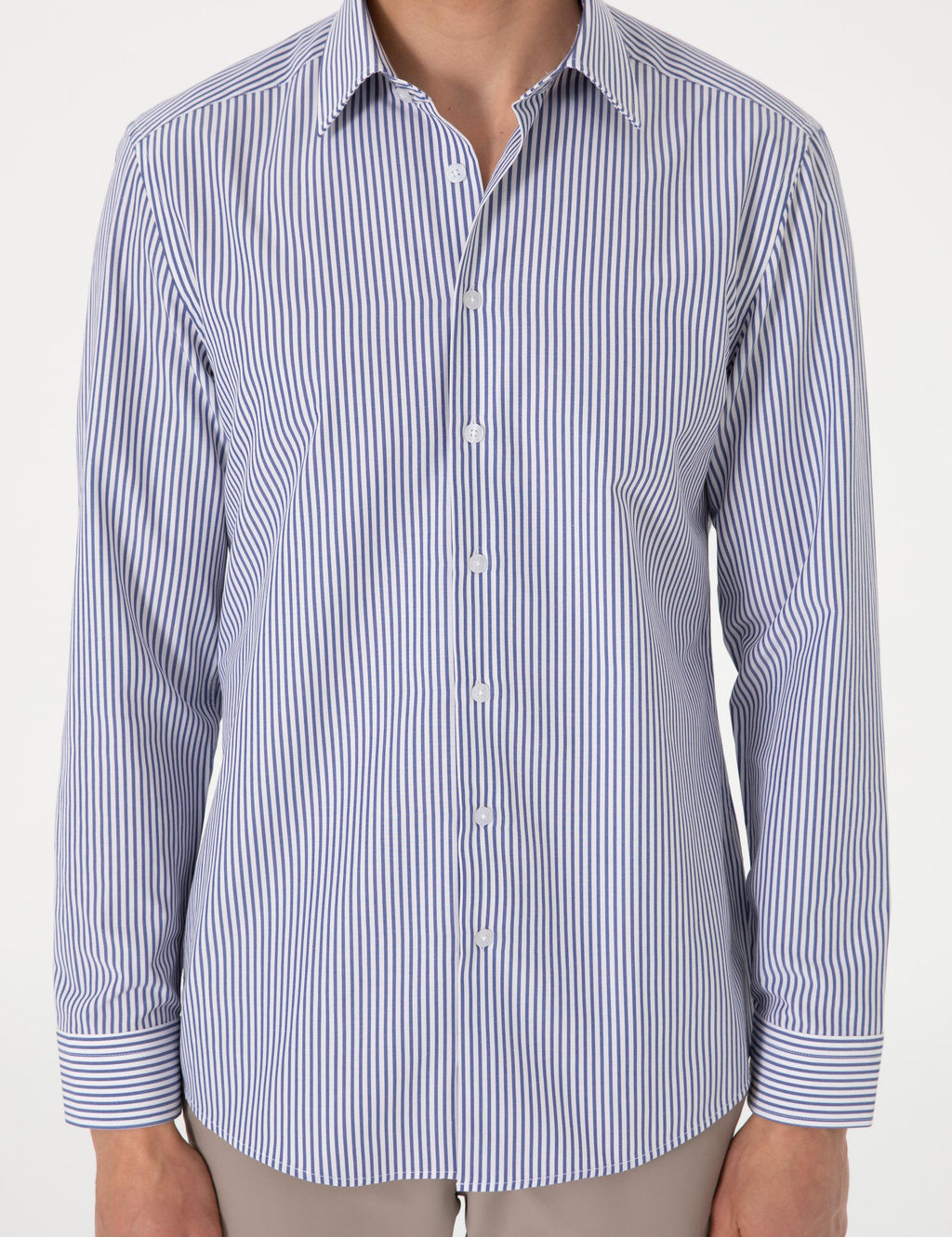 Mavi Slim Fit _izgili Uzun Kollu G_mlek