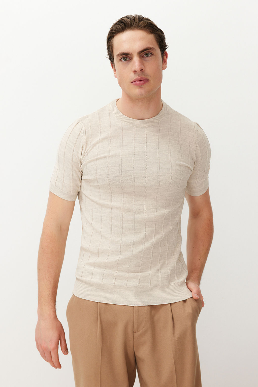 TRENDYOL MAN Lacivert Slim-Dar Fit Pamuklu Bisiklet Yaka Basic Triko T-shirt TMNSS24TS00250 - Trendyolmilla фото 9