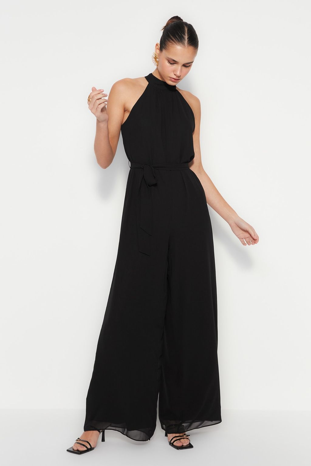 Siyah Kusakl? Maxi Sifon Astarl? Dokuma Tulum TWOSS23TU00093