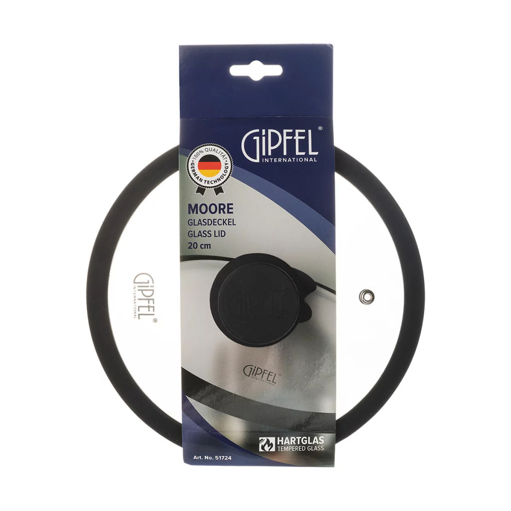 51724 GIPFEL Крышка стеклянная MOORE 20см с силиконовым ободом. Цвет: черный. Материал: закаленное стекло, силикон, нерж. сталь 18/8  фото 4