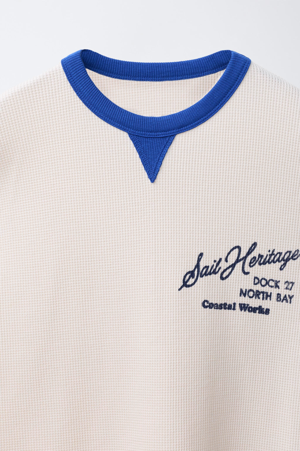 CAMISETA WAFFLE CONTRASTE / Crudo / Azul - Zara фото 4