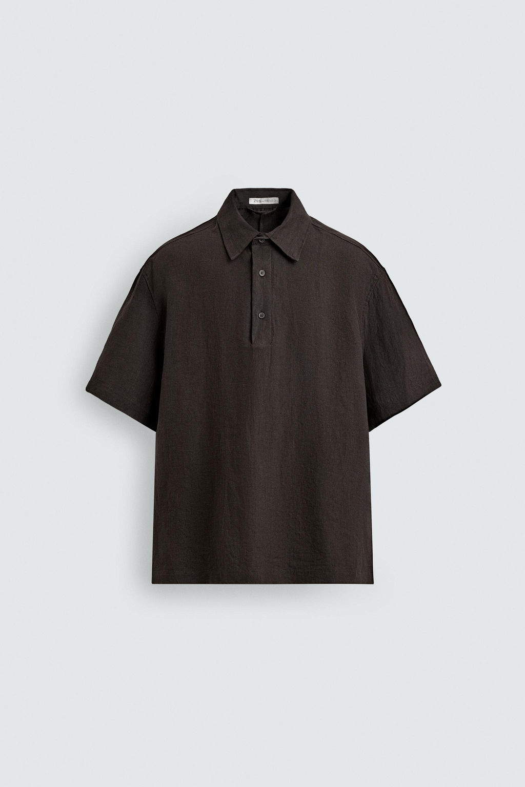 CAMISA POLO 100% LINO / Marr?n oscuro