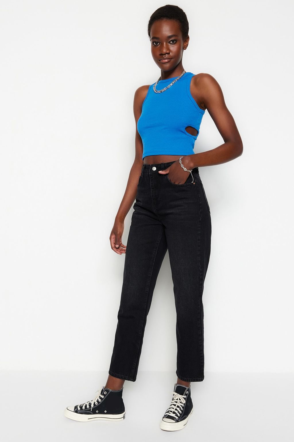 TRENDYOLMILLA Mavi Yuksek Bel Straight Jeans TWOSS23JE00089  фото 25