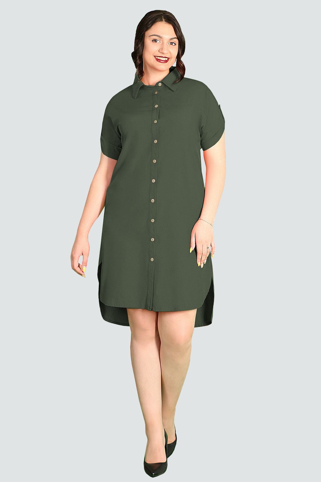Платье-рубашка темно-зеленое - Almond фото 2