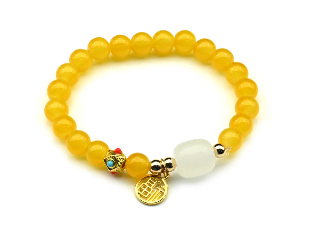 Браслет На удачу с подвеской шарик 8мм цв.желтый, 17см