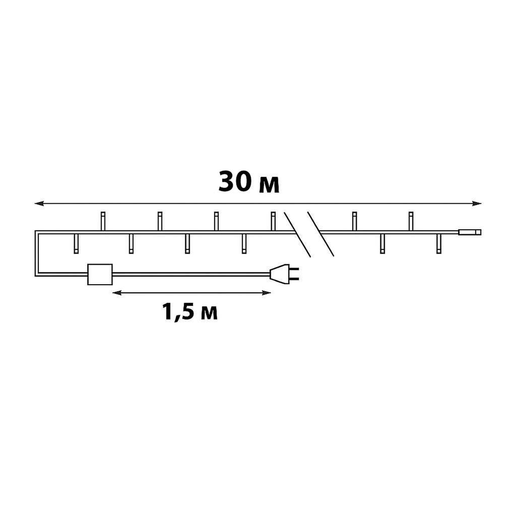 ULD-S3000-300/DGA MULTI IP20 Гирлянда светодиодная, 30м. 300 светодиодов. Разноцветный свет. Провод зеленый. ТМ Uniel