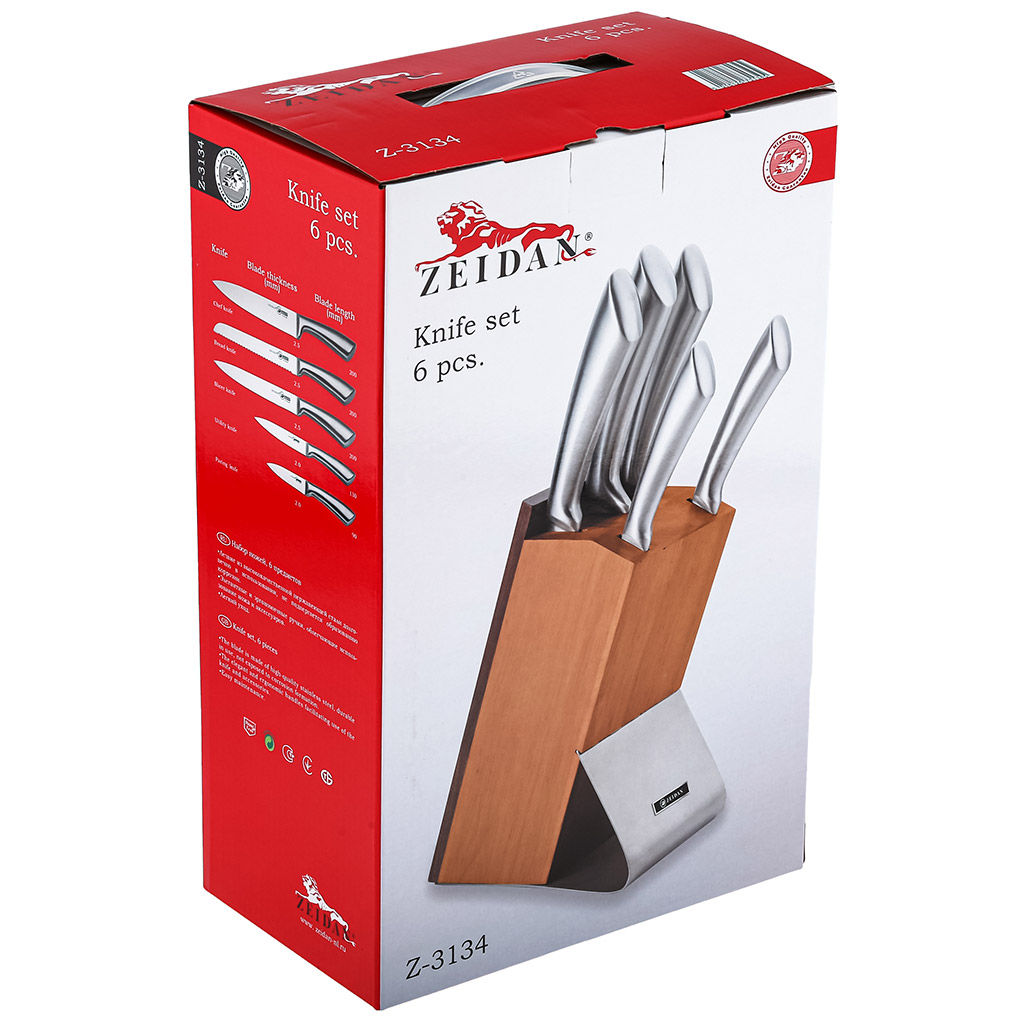 Zeidan Набор ножей из нержавеющей стали 6 предметов, деревянная подставка, подарочная упаковка (Китай)  фото 2