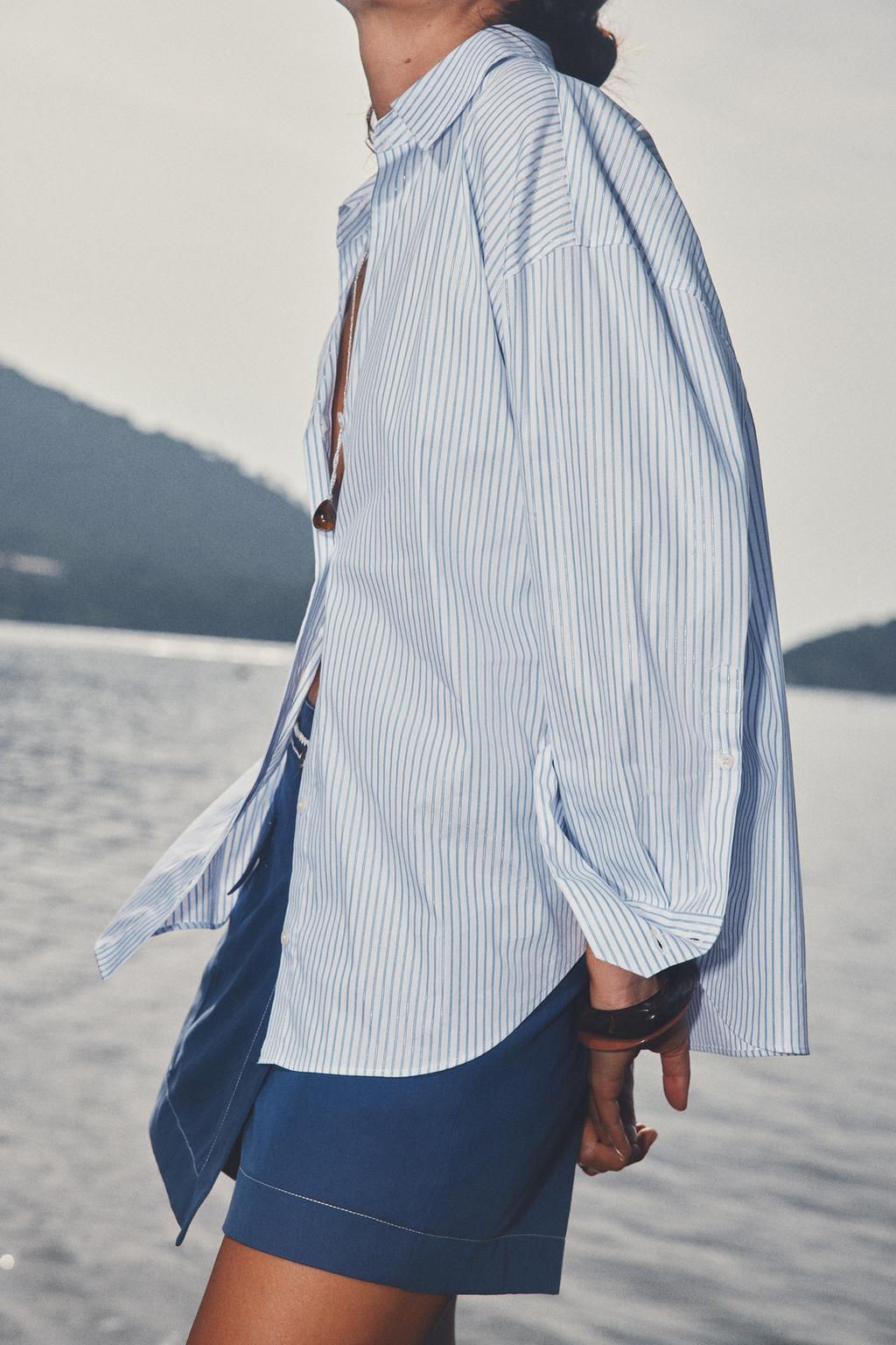 STRIPED POPLIN SHIRT WITH METALLIC THREAD - Zara фото 8