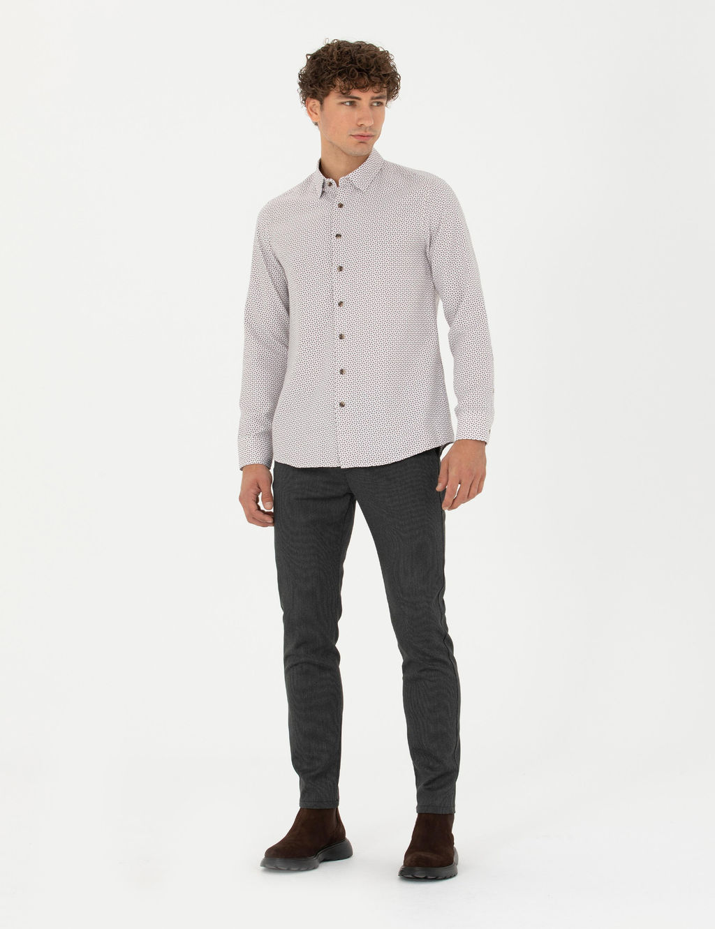 Antrasit Slim Fit _izgili Beli Lastikli Ba_c_kl_ Kanvas Pantolon