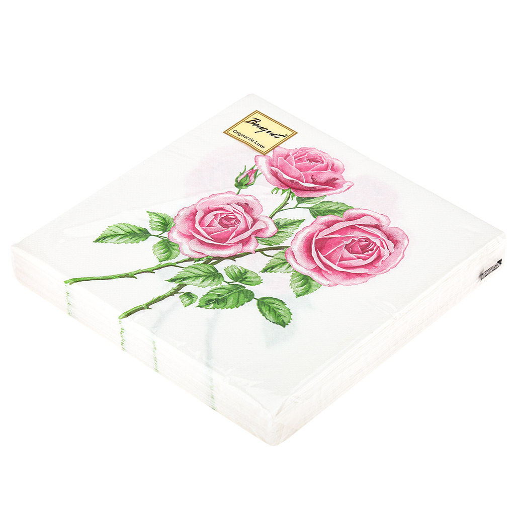 Салфетки бумажные Bouquet Original de Luxe 33х33см, 2-х слойные, 20 штук в упаковке, 100% целлюлоза, Три розы (Россия)  фото 3