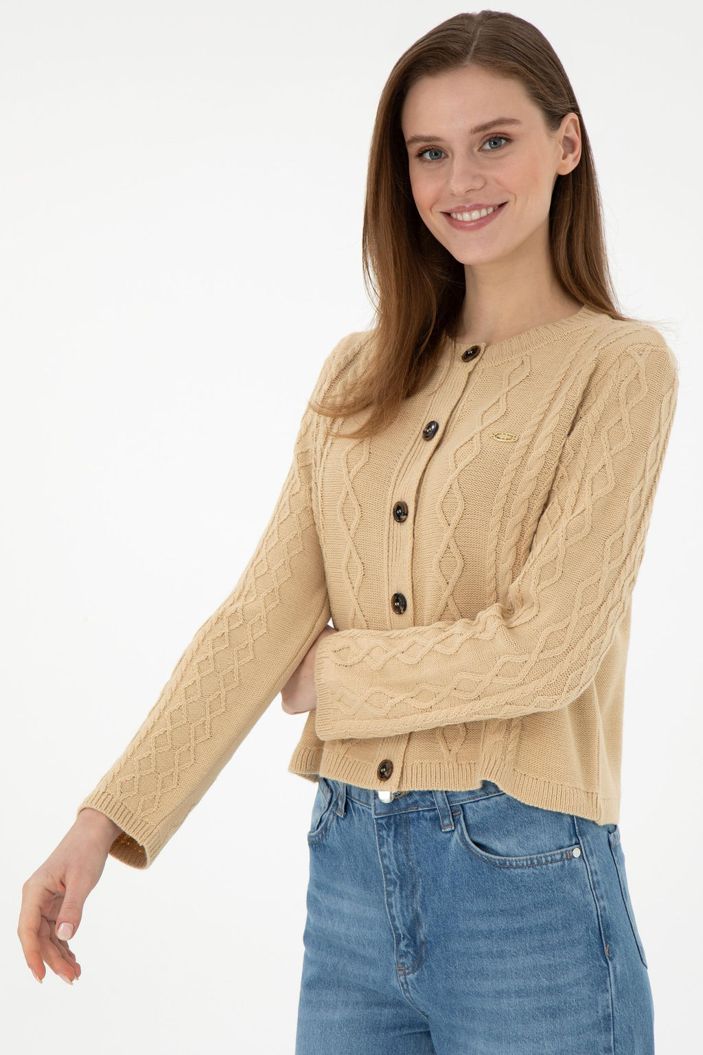 Женский трикотажный кардиган песочного цвета Неожиданная скидка в корзине - U.s. polo assn фото 3