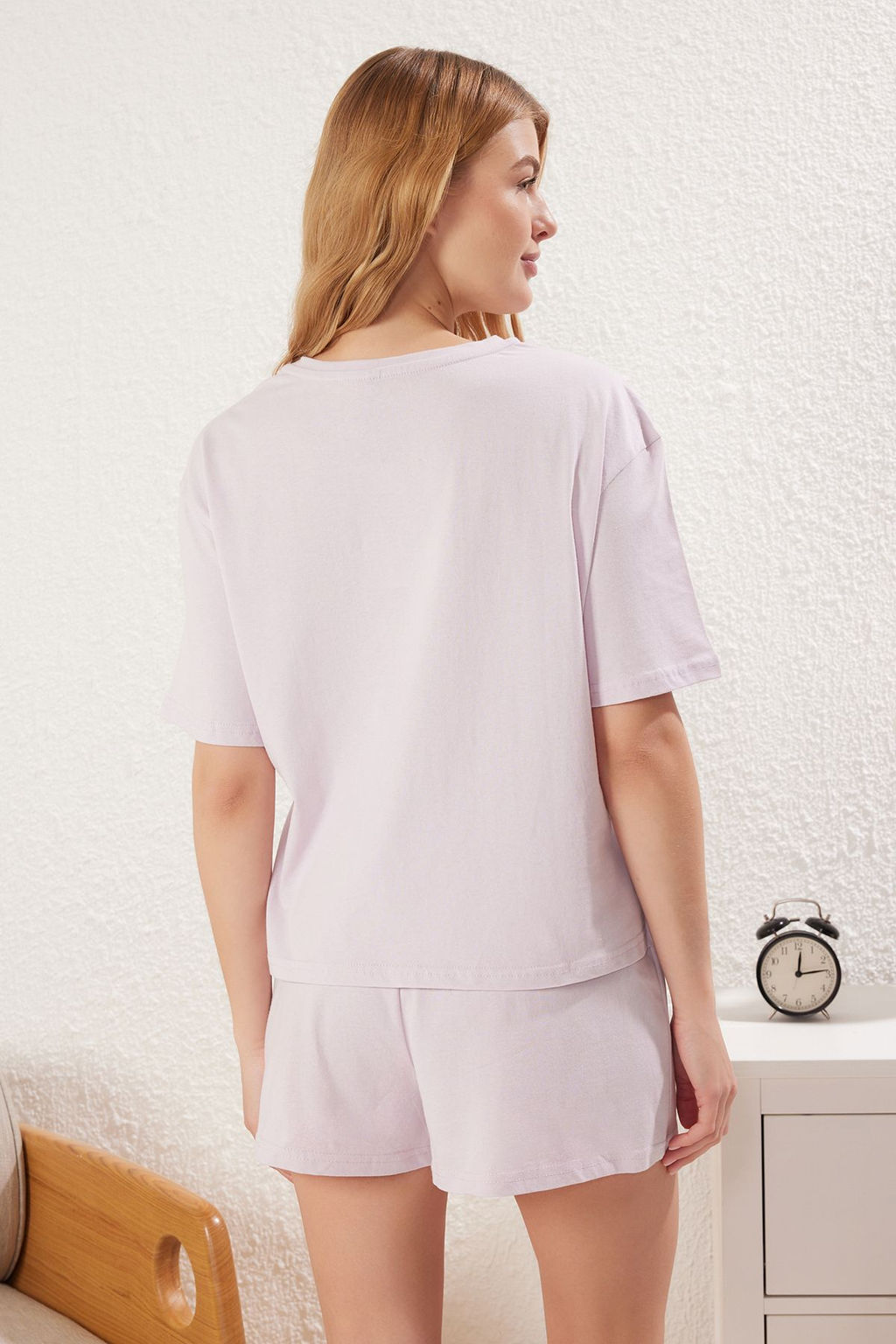 Trendyolmilla Lila %100 Pamuklu Bask?l? Sortlu Orme Pijama Tak?m? THMSS25PT00198