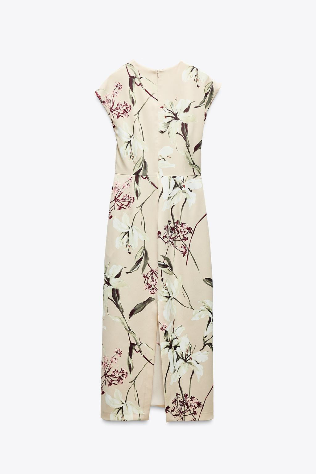 FLORAL PRINT SATIN MIDI DRESS - Zara фото 7