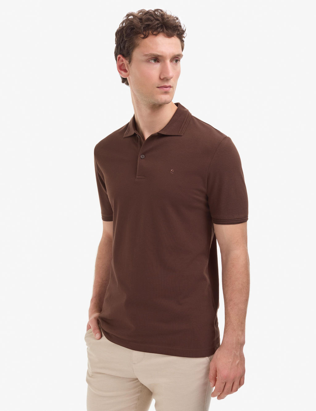 Koyu Kahverengi Regular Fit %100 Pamuk K_vr_lmaz Polo Yaka Basic Ti__rt