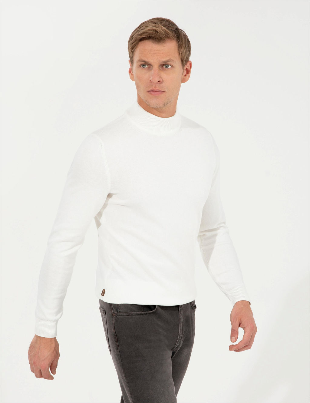 Ekru Slim Fit Yar_m Bal_k__ Yaka Basic Triko Kazak - Pierre cardin фото 2