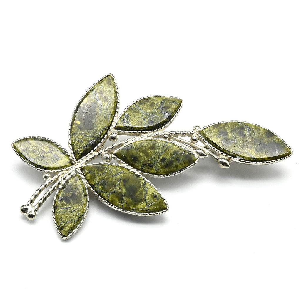 Брошь змеевик "Веточка" 57*33мм