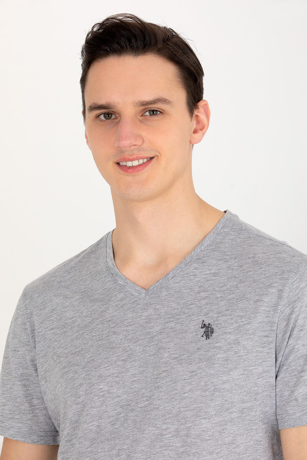 U. S. Polo Assn Мужская серая меланжевая базовая футболка с v-образным вырезом - U.s. polo assn фото 2