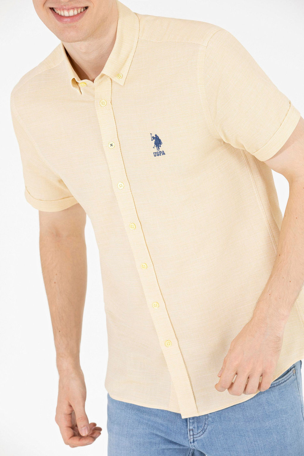 U. S. Polo Assn / Мужская светло-желтая рубашка с коротким рукавом - U.s. polo assn фото 20