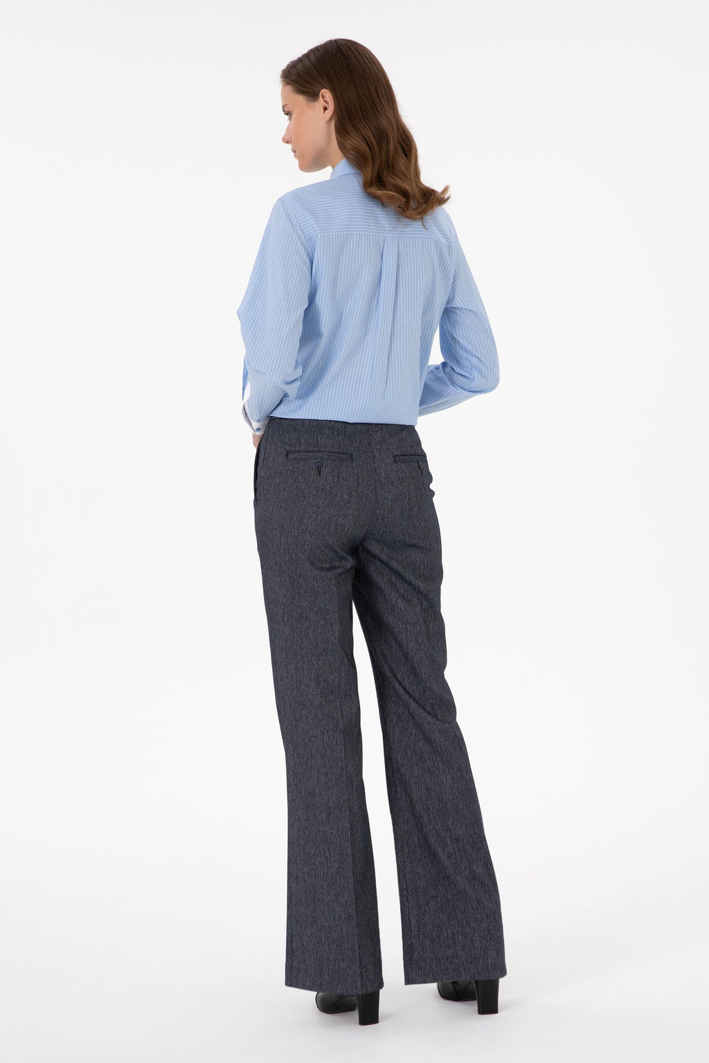 Kad_n _ndigo Slim Flare Fit Kanvas Pantolon