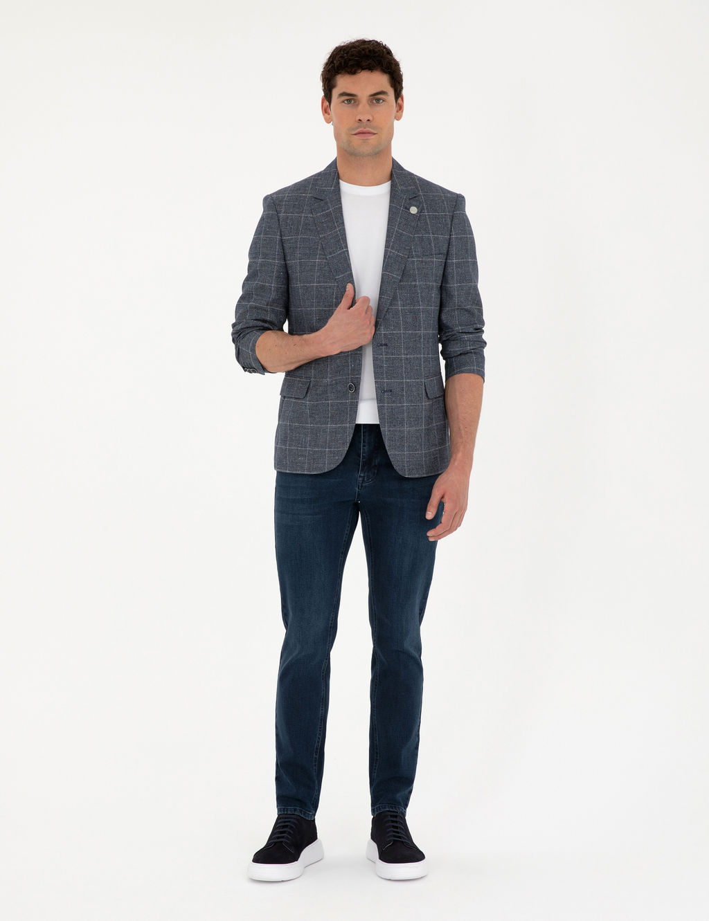 Lacivert Slim Fit Y_n Keten Kar___ml_ Ceket