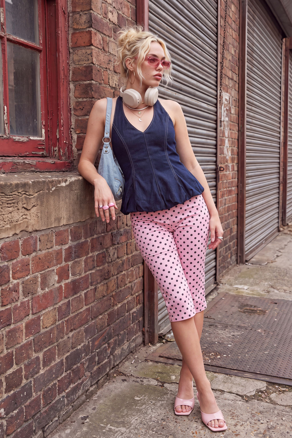 Koyu Mavi Halter Yaka Balon Denim Bluz TWOSS26BZ00705 - Trendyolmilla фото 3