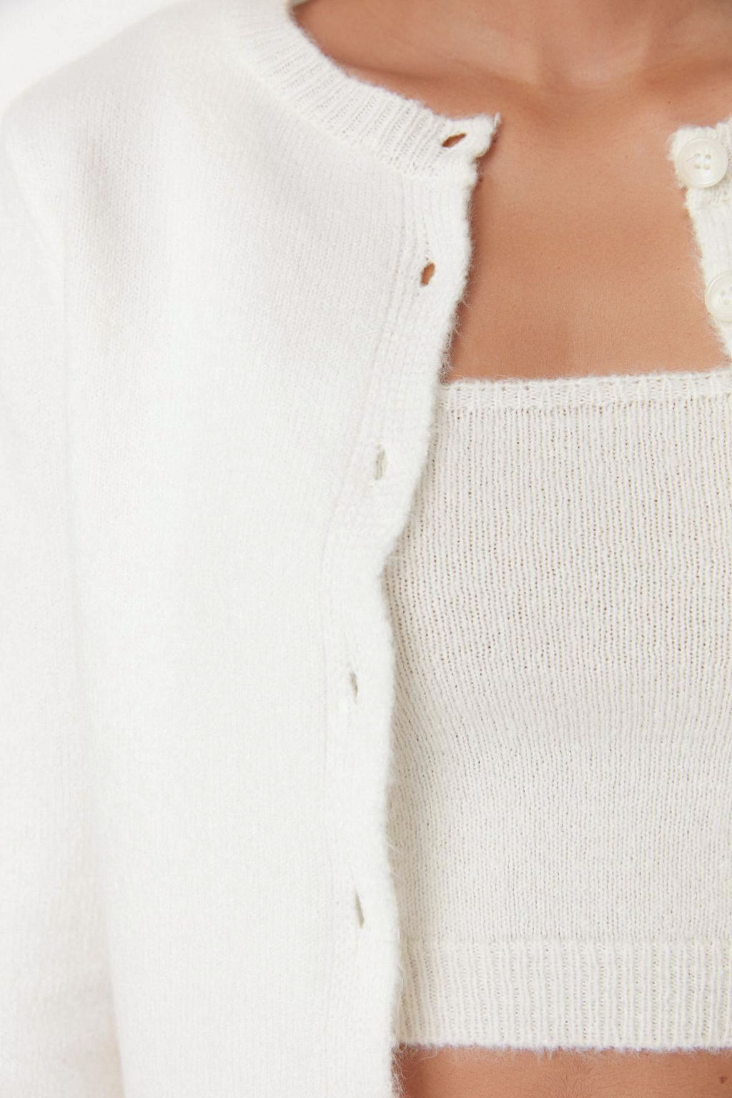 Ekru Crop Yumusak Dokulu 2li Bluz-H?rka Triko Tak?m TWOAW21HI0107