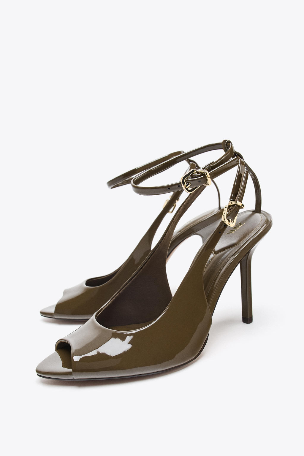 FAUX PATENT OPEN-TOE SLINGBACK HEELS - Zara фото 3
