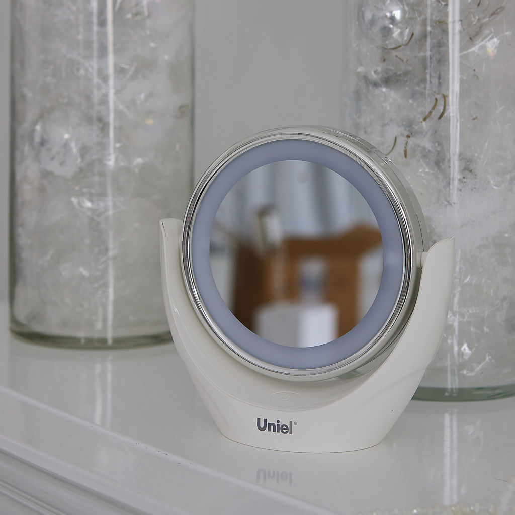 TLD-592 White/LED/13Lm/6000K/3АА Настольный светильник зеркало. На батарейках 3AA(не в/к). Сенсорный выключатель. Белый. ТМ Uniel - Volpe фото 13