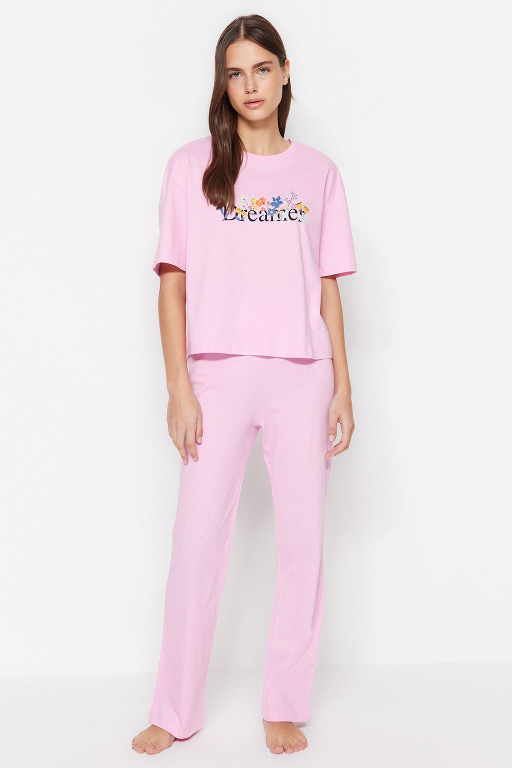 Trendyolmilla Lila %100 Pamuklu Eglenceli Bask?l? T-shirt-Pantolon Orme Pijama Tak?m? THMSS23PT00134  фото 44