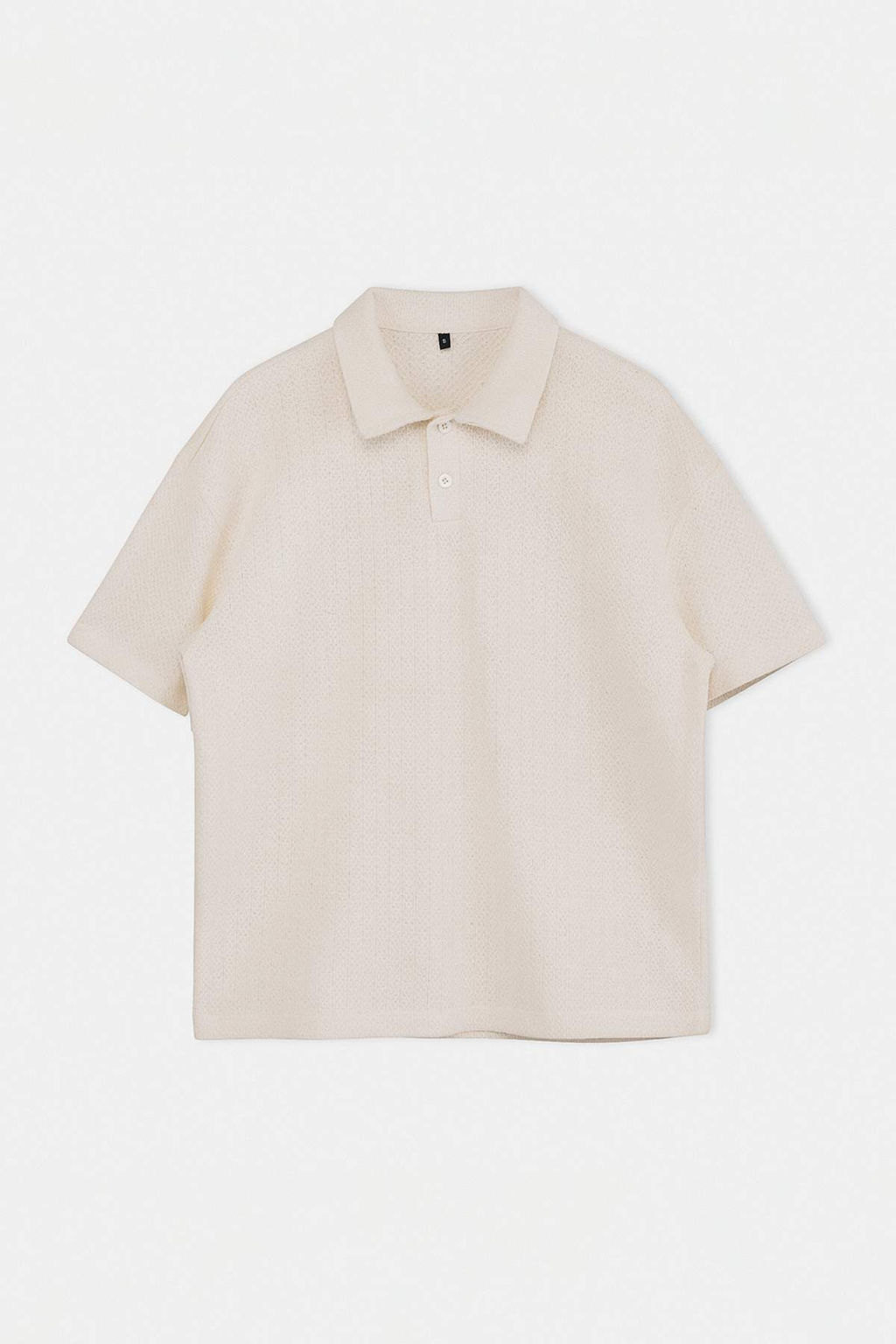 Ekru Oversize/Genis Kesim Dokulu Polo Yaka T-shirt TMNSS26PO00007