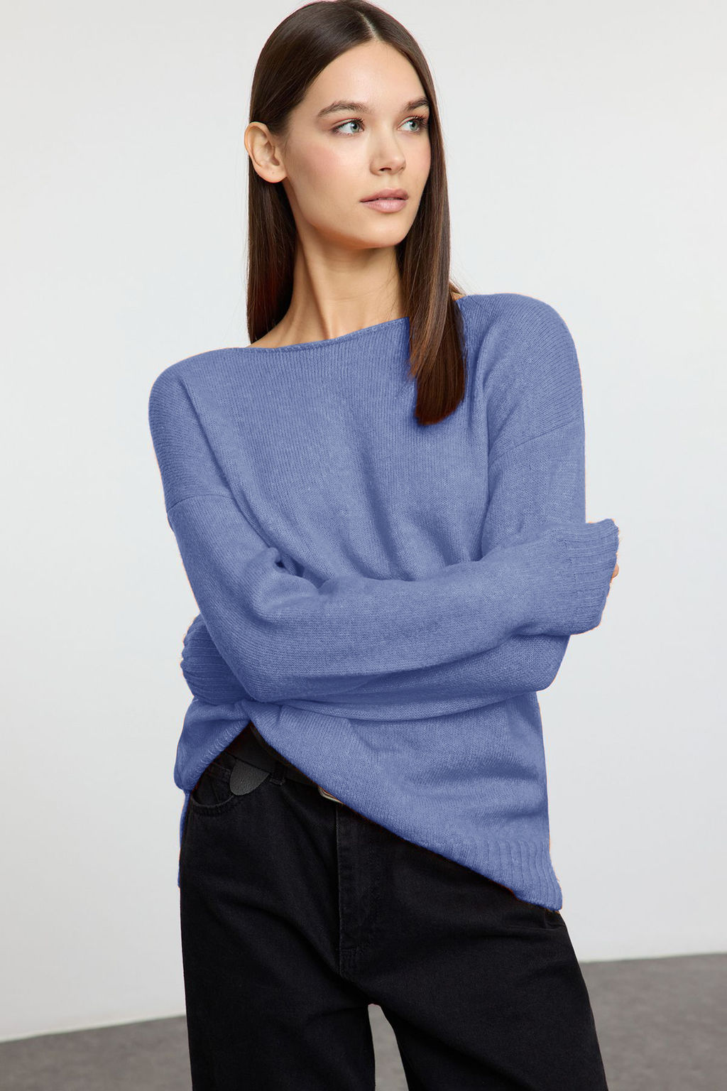 Siyah Yunlu Kay?k Yaka Basic Triko Kazak TWOAW25KZ00010 - Trendyolmilla фото 20