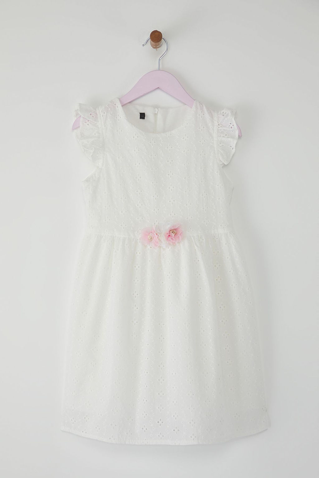 Somon Pamuklu F?rf?rl? Cicek Detayl? Mini K?sa Kol K?z Cocuk Dokuma Elbise TKDSS25EL00034 - Trendyolmilla фото 4