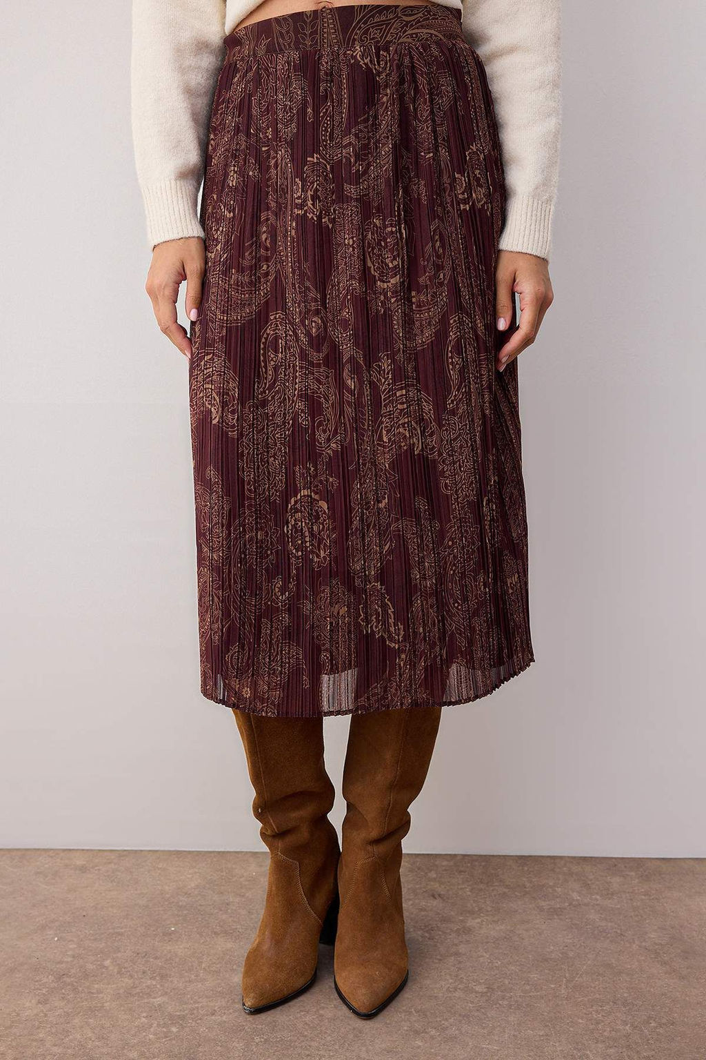 Bordo Sal Desenli Piliseli Sifon Dokuma Midi Etek TWOAW26ET00041 - Trendyolmilla фото 3