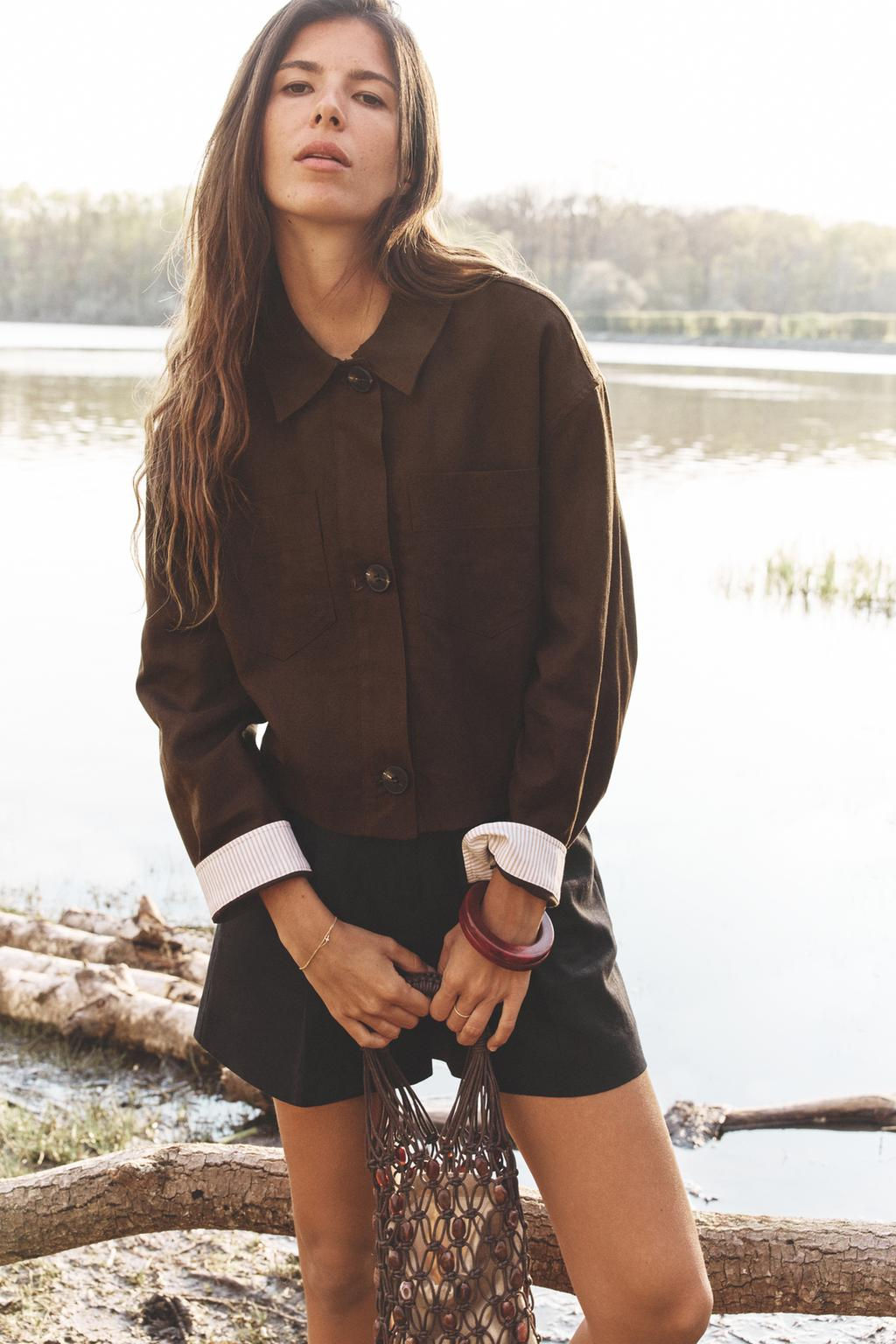 LINEN BLEND CROPPED JACKET - Zara фото 5