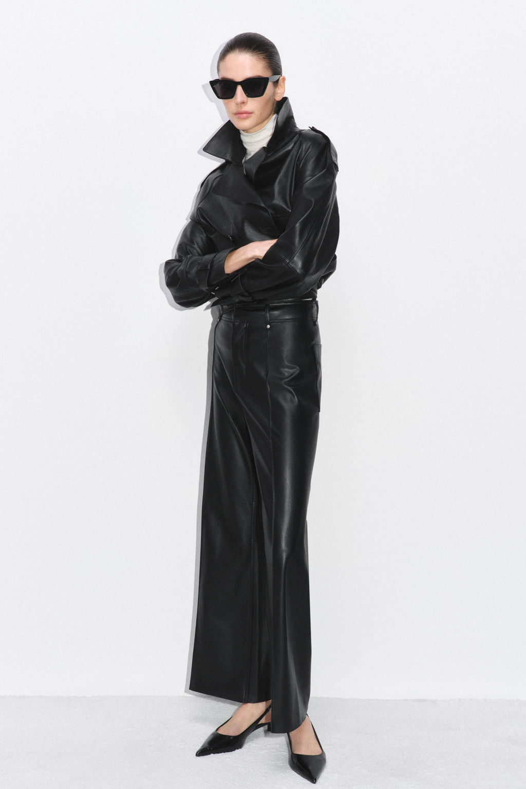 ZW COLLECTION TAILORED WIDE-LEG LEATHER-EFFECT TROUSERS - Zara фото 16