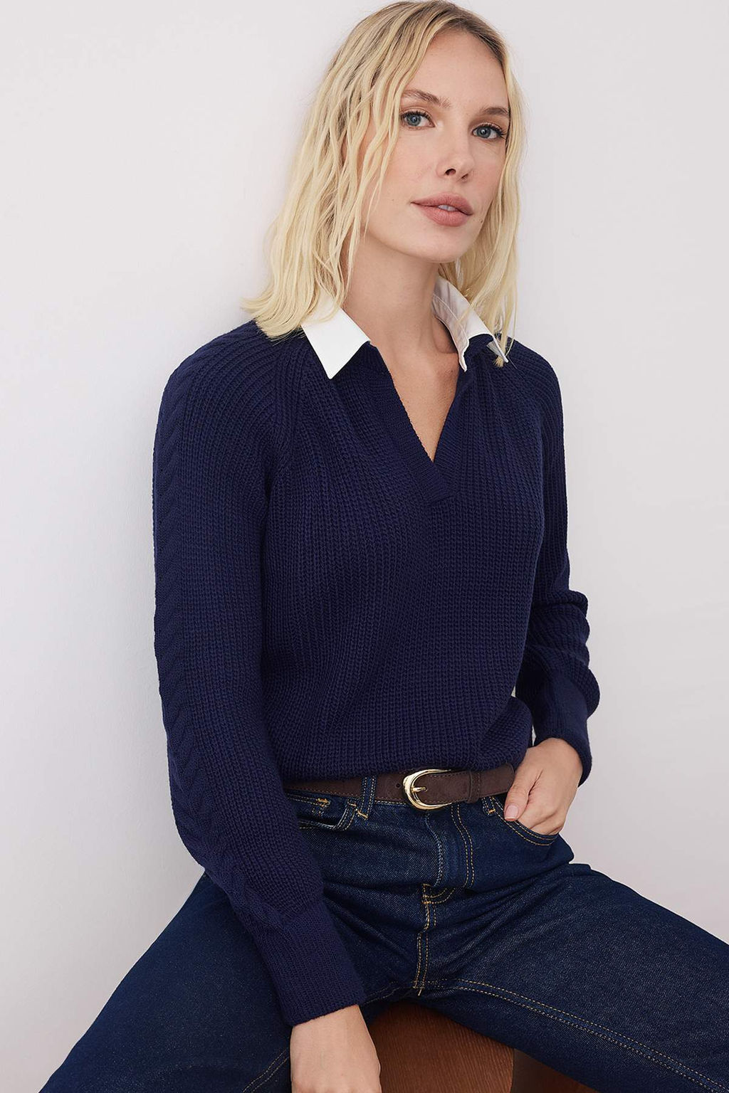 Lacivert Gomlek Garnili Genis Kal?p Yumusak Dokulu Triko Kazak TWOAW26KZ00218