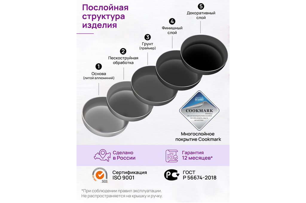 Сковорода глубокая 22 см ГАРМОНИЯ ВКУСА Черный Оникс С КРЫШКОЙ ф22, н/р, 38*23*10,5 см - Elan gallery фото 8