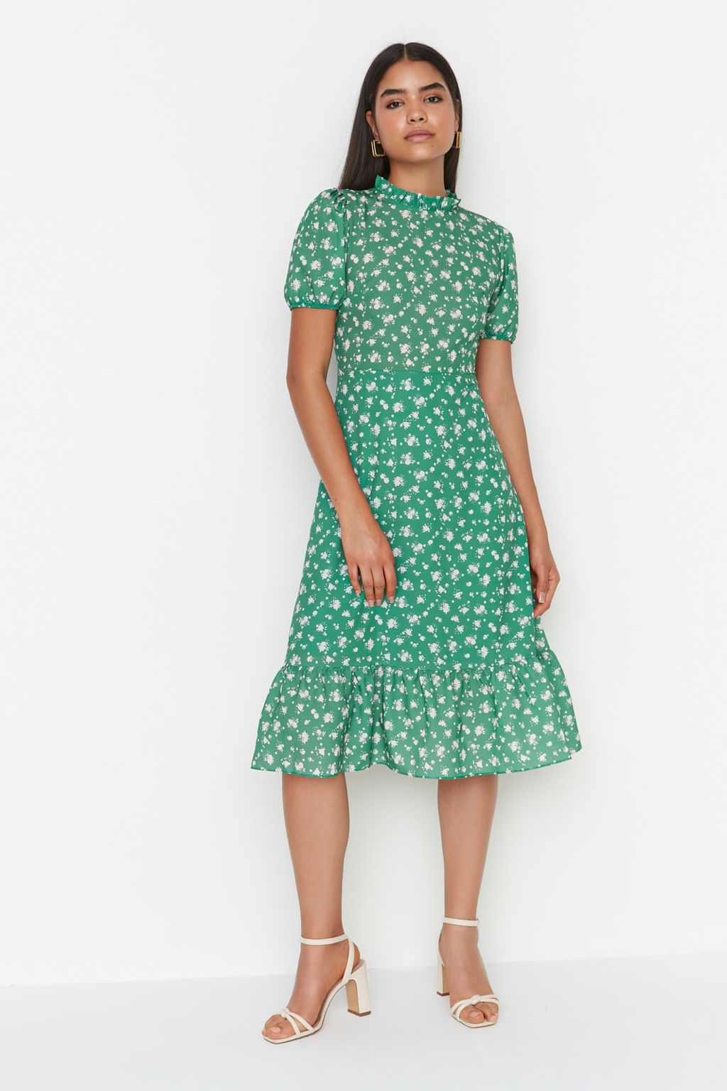 TRENDYOLMILLA Ac?k Mavi Cicekli A Kesim F?rf?rl? Midi Dokuma Elbise TWOSS20EL0894  фото 35