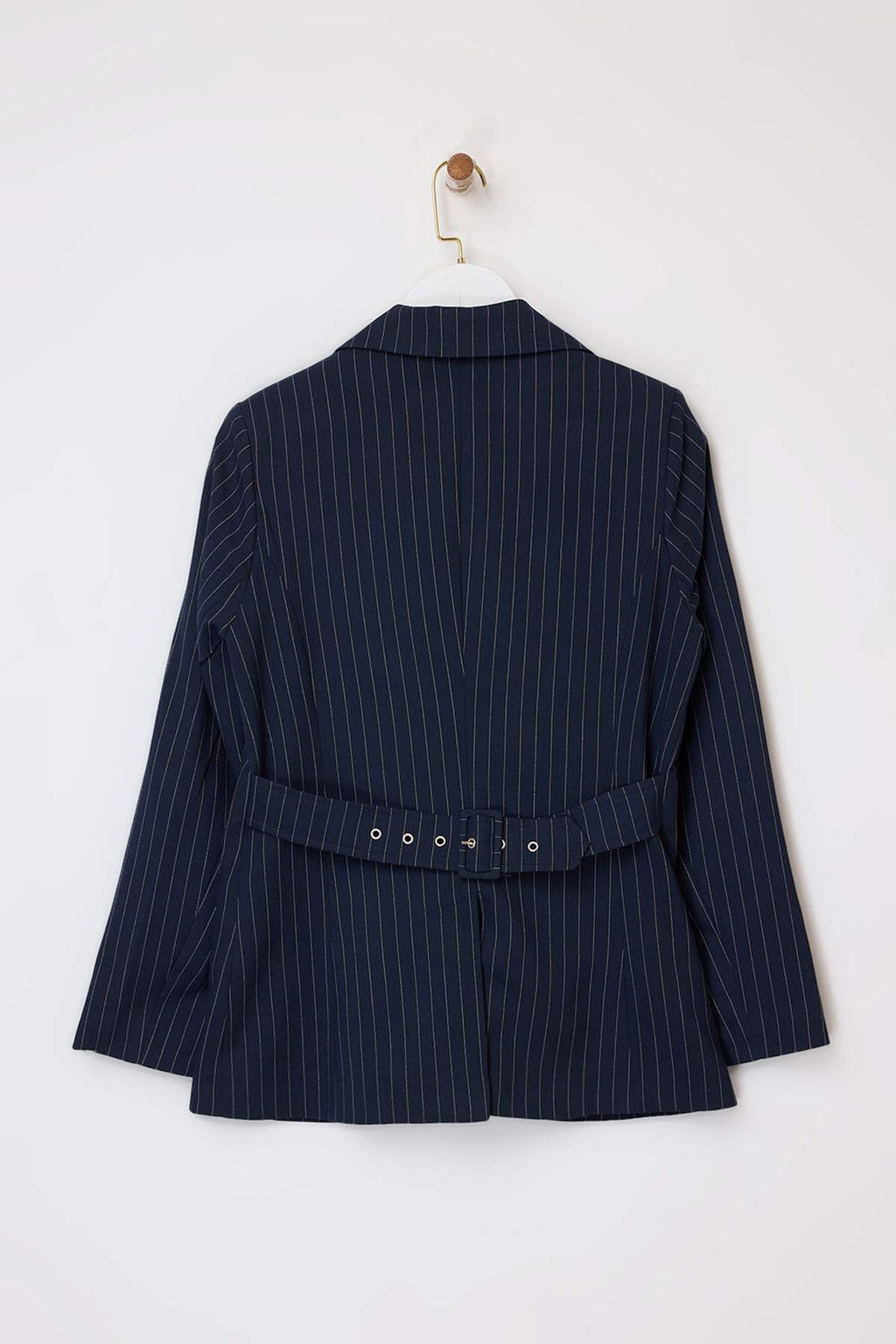Lacivert Cizgili S?rt? Kemer Detayl? Dokuma Astarl? Vatkal? Blazer Ceket TWOSS26BC00002 - Trendyolmilla фото 2